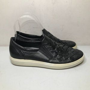Ecco Soft 7 Woven Shoes Womens 38 US 7-7.5 Black Leather Comfort Slip On Shoe
